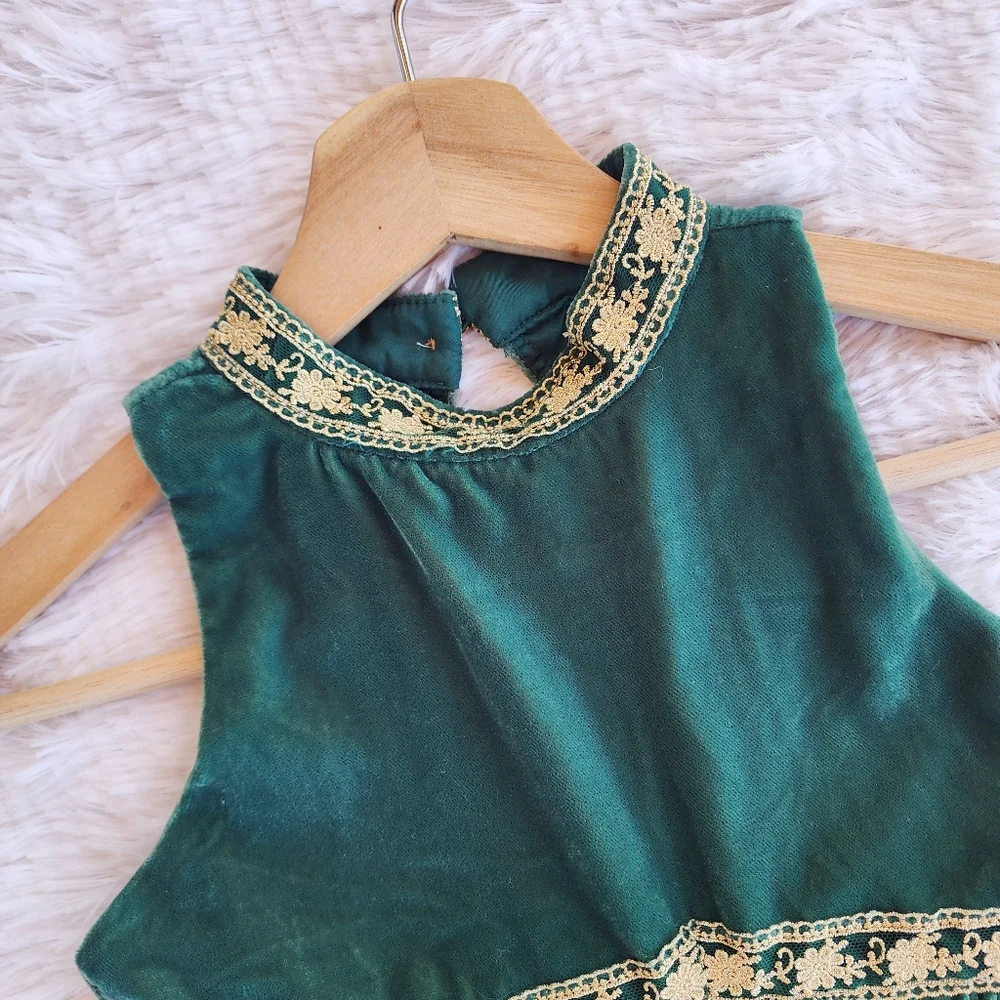 Janie and Jack Enchanted Forest Velvet Gold Trim Holiday‎ Jumpsuit